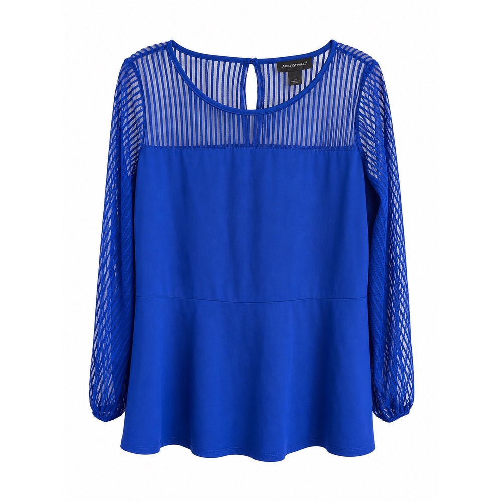 Ashley Stewart Blue Puff-Sleeve Peplum Blouse – Size 18/20 – NWT MSRP $40